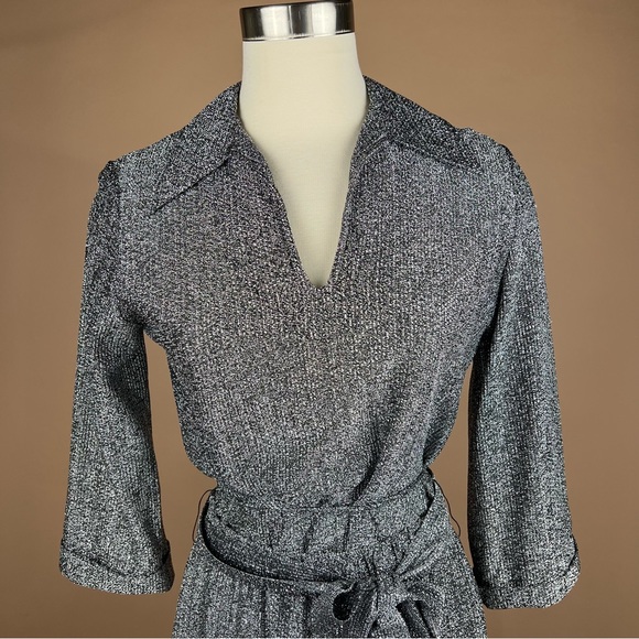 Vintage Metallic Silver and Black Collared Shirt with Matching Skirt Set - Picture 3 of 10
